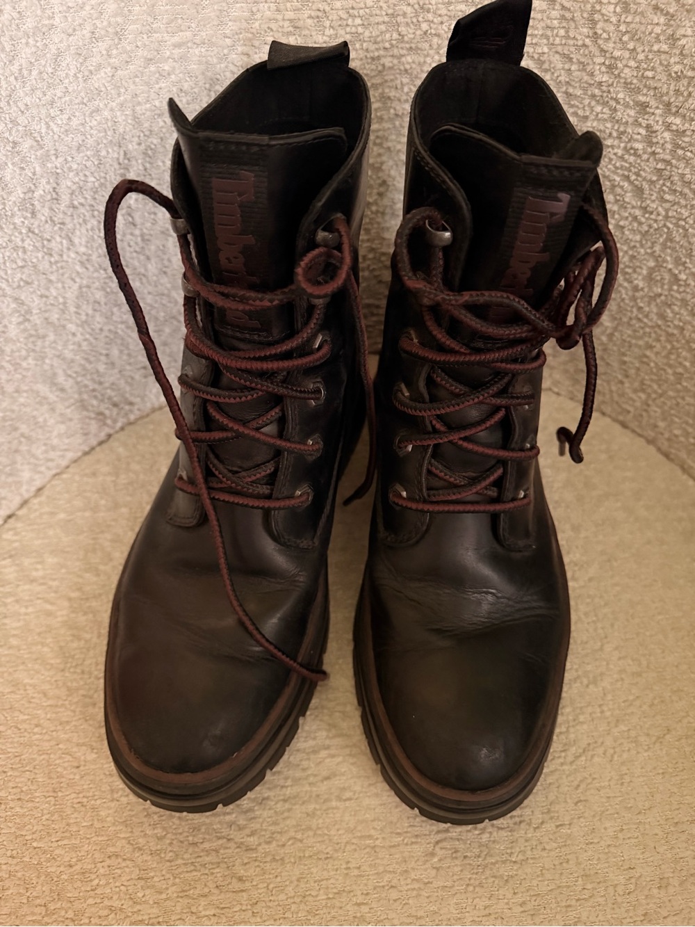 Timberland Women’s Dark Black Leather Lace-Up Boots